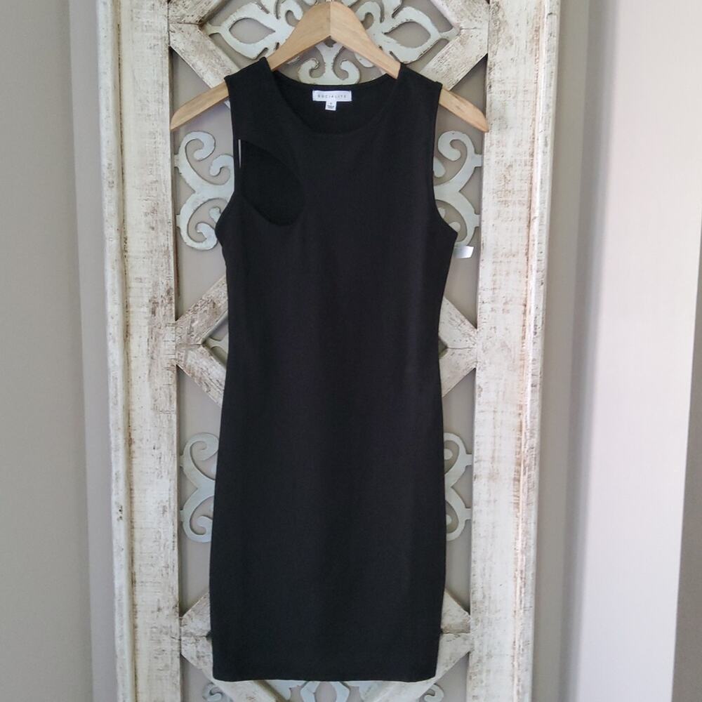Socialite Black Cutout Cotton Sleeveless Bodycon Mini Dress S Minimalist Edgy